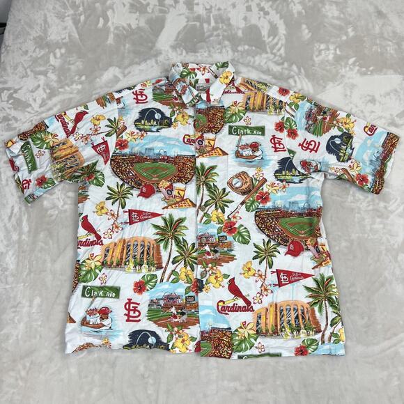 Reyn Spooner St Louis Cardinals Shirt Mens XL Hawaiian AOP Cotton Button Up MLB - Picture 2 of 12